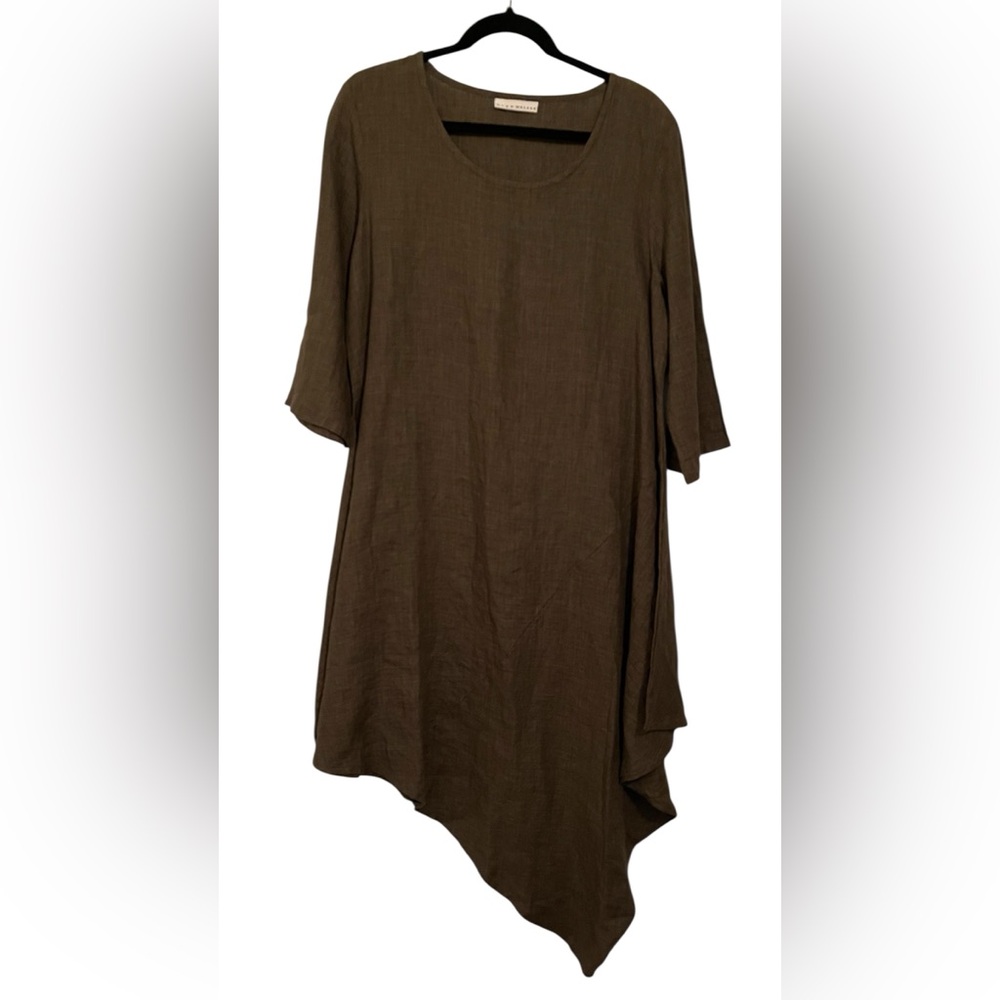 bryn Walker Asymmetrical Linen Dress in Rich Mushroom Brown